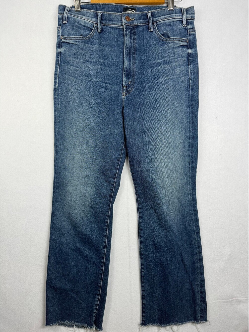 Mother Jeans Womens Sz 34 The Hustler Ankle Fray Medium Wash Raw Hem Denim